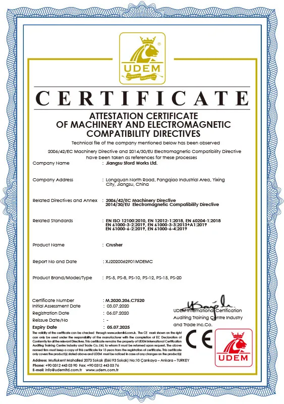 15 Crusher CE certificate 15 Crusher CE certificate
